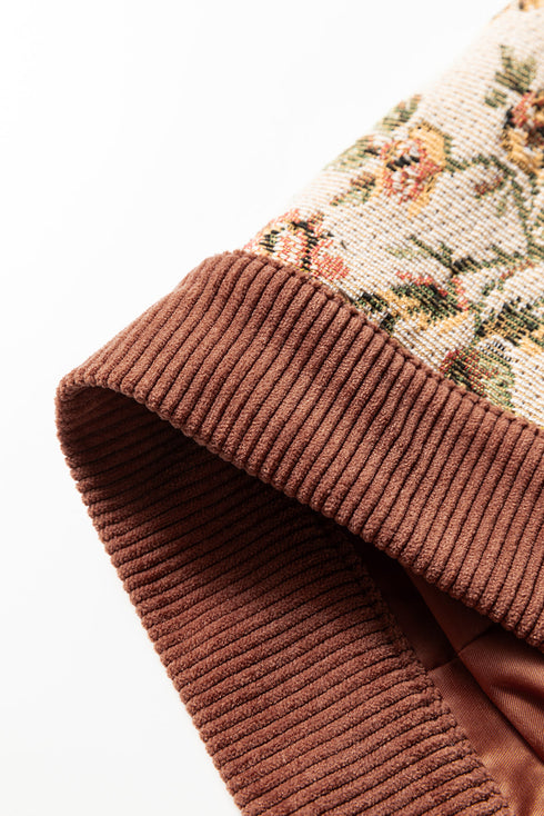 Ribbed Retro Floral Patchwork Corduroy Shirt Jacket