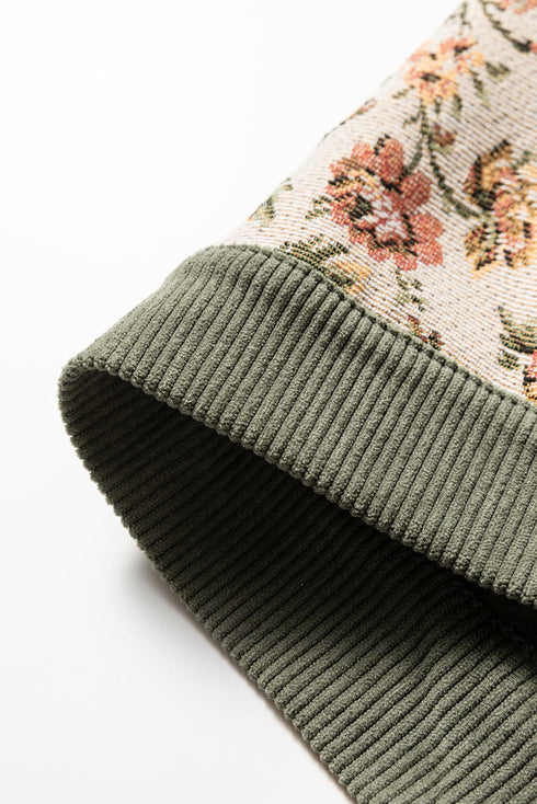 Ribbed Retro Floral Patchwork Corduroy Shirt Jacket