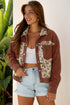Ribbed Retro Floral Patchwork Corduroy Shirt Jacket
