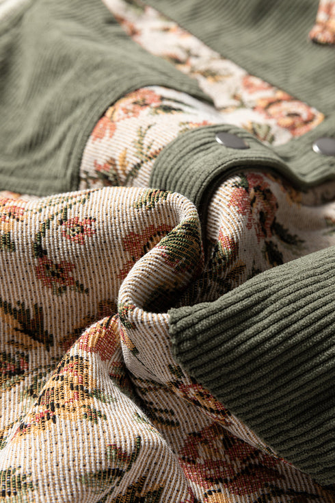 Ribbed Retro Floral Patchwork Corduroy Shirt Jacket