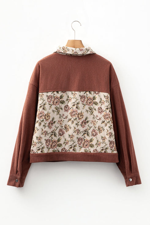 Ribbed Retro Floral Patchwork Corduroy Shirt Jacket