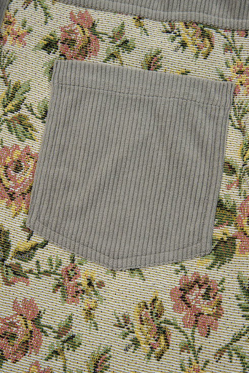 Ribbed Retro Floral Patchwork Corduroy Shirt Jacket
