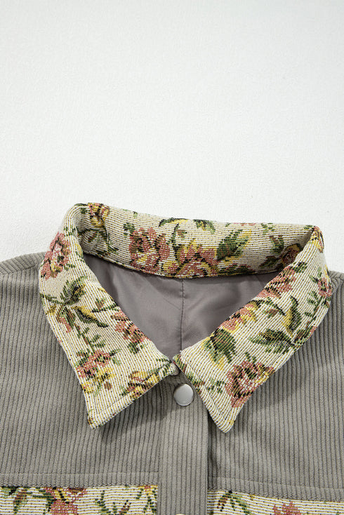 Ribbed Retro Floral Patchwork Corduroy Shirt Jacket