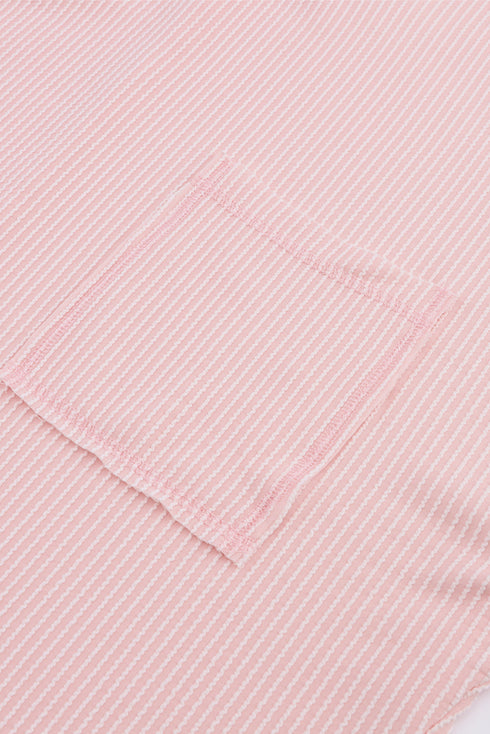 Ribbed Roll-tab Sleeve Chest Pocket Oversize Top