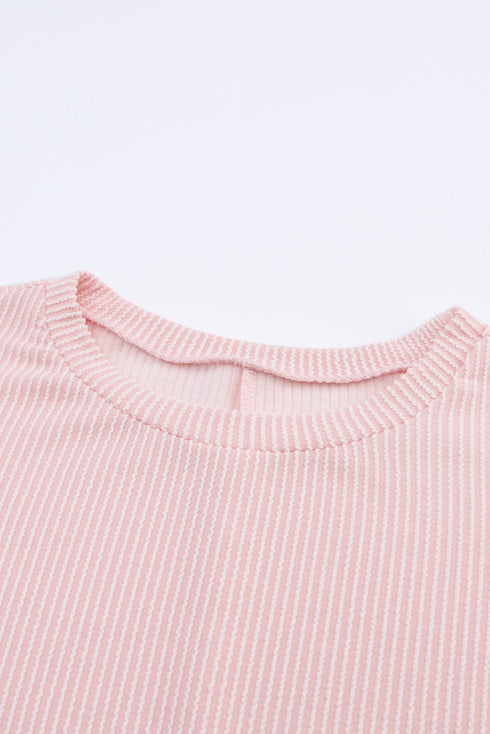 Ribbed Roll-tab Sleeve Chest Pocket Oversize Top