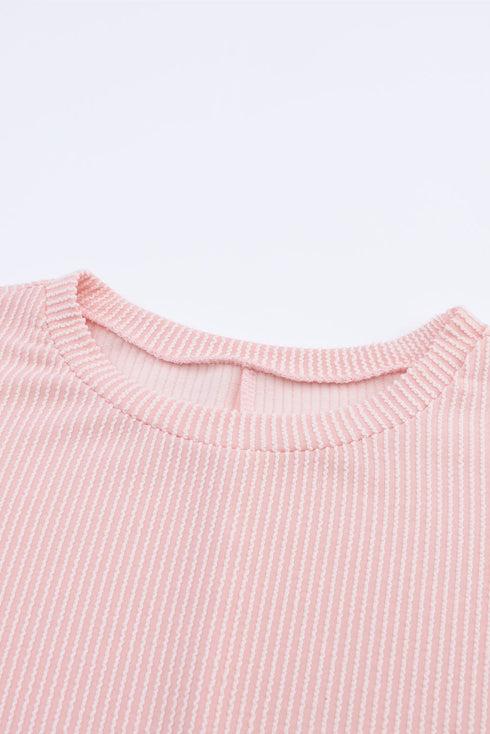 Ribbed Roll-tab Sleeve Chest Pocket Oversize Top