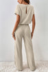 Ribbed Round Neckline Short Sleeve Wide Leg Pocketed Jumpsuit