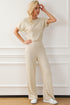 Ribbed Round Neckline Short Sleeve Wide Leg Pocketed Jumpsuit