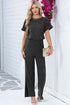 Ribbed Round Neckline Short Sleeve Wide Leg Pocketed Jumpsuit