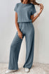 Ribbed Round Neckline Short Sleeve Wide Leg Pocketed Jumpsuit