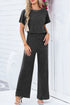 Ribbed Round Neckline Short Sleeve Wide Leg Pocketed Jumpsuit