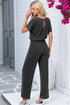 Ribbed Round Neckline Short Sleeve Wide Leg Pocketed Jumpsuit