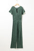 Ribbed Round Neckline Short Sleeve Wide Leg Pocketed Jumpsuit