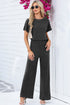 Ribbed Round Neckline Short Sleeve Wide Leg Pocketed Jumpsuit