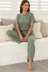 Ribbed Round Neckline Short Sleeve Wide Leg Pocketed Jumpsuit