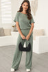 Ribbed Round Neckline Short Sleeve Wide Leg Pocketed Jumpsuit