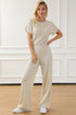Ribbed Round Neckline Short Sleeve Wide Leg Pocketed Jumpsuit