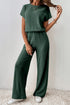 Ribbed Round Neckline Short Sleeve Wide Leg Pocketed Jumpsuit