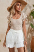 Ribbed Ruffle Sleeve Open Stitch Crochet Knit Top