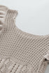 Ribbed Ruffle Sleeve Open Stitch Crochet Knit Top