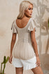 Ribbed Ruffle Sleeve Open Stitch Crochet Knit Top