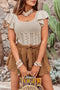 Ribbed Ruffle Sleeve Open Stitch Crochet Knit Top