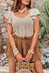 Ribbed Ruffle Sleeve Open Stitch Crochet Knit Top
