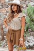 Ribbed Ruffle Sleeve Open Stitch Crochet Knit Top