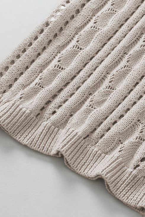 Ribbed Ruffle Sleeve Open Stitch Crochet Knit Top
