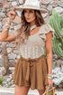 Ribbed Ruffle Sleeve Open Stitch Crochet Knit Top