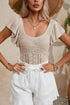 Ribbed Ruffle Sleeve Open Stitch Crochet Knit Top