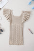 Ribbed Ruffle Sleeve Open Stitch Crochet Knit Top