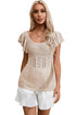 Ribbed Ruffle Sleeve Open Stitch Crochet Knit Top