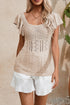 Ribbed Ruffle Sleeve Open Stitch Crochet Knit Top