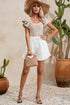 Ribbed Ruffle Sleeve Open Stitch Crochet Knit Top