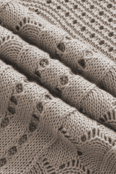 Ribbed Ruffle Sleeve Open Stitch Crochet Knit Top