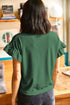 Ribbed Ruffle Trim Mock Neck Short Sleeve Top