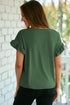 Ribbed Ruffle Trim Mock Neck Short Sleeve Top