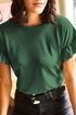 Ribbed Ruffle Trim Mock Neck Short Sleeve Top