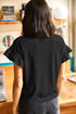 Ribbed Ruffle Trim Mock Neck Short Sleeve Top