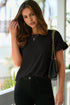Ribbed Ruffle Trim Mock Neck Short Sleeve Top