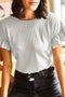 Ribbed Ruffle Trim Mock Neck Short Sleeve Top