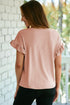 Ribbed Ruffle Trim Mock Neck Short Sleeve Top