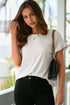 Ribbed Ruffle Trim Mock Neck Short Sleeve Top