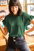 Ribbed Ruffle Trim Mock Neck Short Sleeve Top