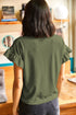Ribbed Ruffle Trim Mock Neck Short Sleeve Top