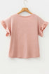 Ribbed Ruffle Trim Mock Neck Short Sleeve Top