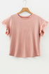Ribbed Ruffle Trim Mock Neck Short Sleeve Top