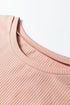 Ribbed Ruffle Trim Mock Neck Short Sleeve Top