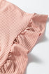 Ribbed Ruffle Trim Mock Neck Short Sleeve Top